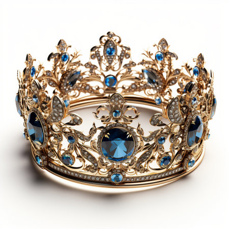 Crown with gems isolated on white background. 3D illustration.の素材