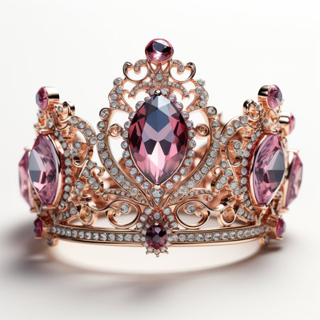 Jewelry diamond crown with precious stones on a white background.の素材