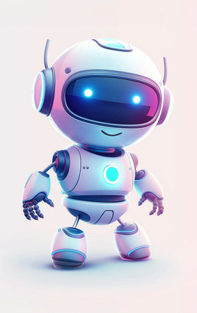 Cute cartoon robot on a white background. 3D rendering.の素材