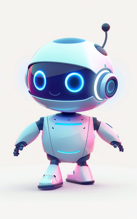 Cute robot with headphones. Artificial intelligence concept. 3D renderingの素材
