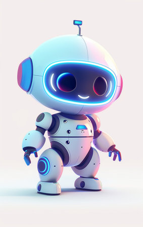 3D Render of a Cute Robot Character in a white backgroundの素材