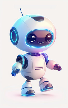 3D Render of a Cute Robot isolated on a white backgroundの素材