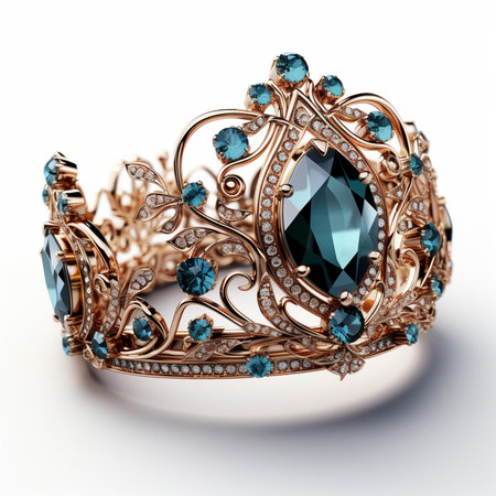 Jewelry ring with precious stones on a white background. 3d illustrationの素材