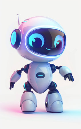 Cute cartoon robot. 3d render. Illustration on white background.の素材