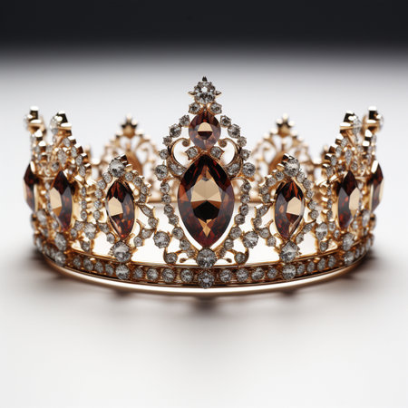 low key image of crown with gemstones. crown on white backgroundの素材