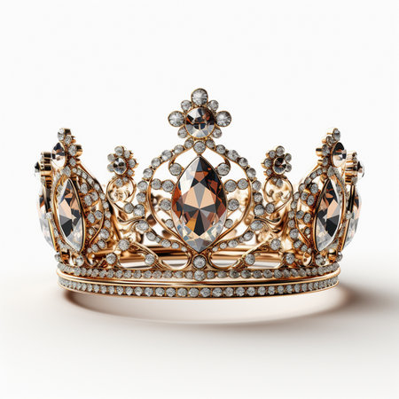 Crown with precious stones on a white background. 3D illustrationの素材
