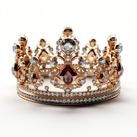 Crown with gems isolated on white background. 3D illustration.の素材