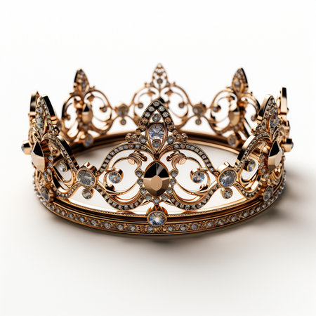 3d illustration of golden crown on white background with clipping path.の素材
