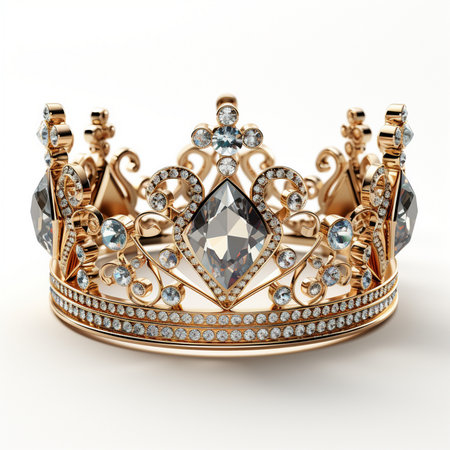 Crown with gems on a white background. 3D illustration.の素材