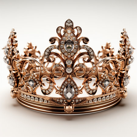 Crown with precious stones on a white background. 3d illustrationの素材