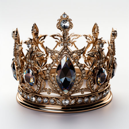 Crown with precious stones on a white background. 3d illustrationの素材