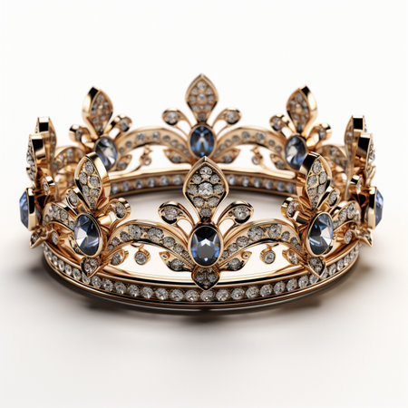 Jewelry crown with precious stones on a white background. 3d illustrationの素材