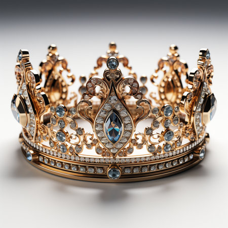 Crown with gems isolated on white background. 3d illustration.の素材