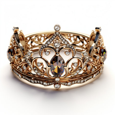 Jewelry ring with diamonds and precious stones on a white backgroundの素材