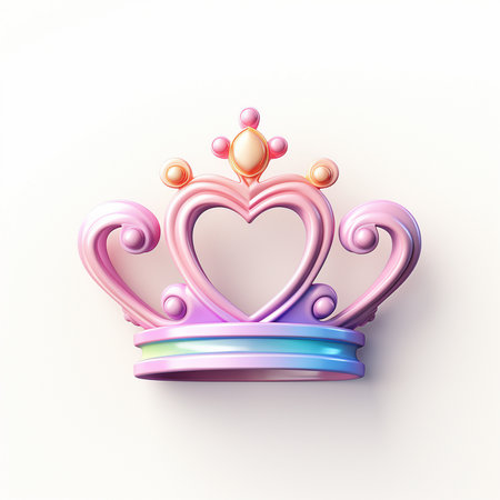 A charming pink tiara shaped like a heart, adorned with soft pastel colors and pearls, perfect for a princess theme.の素材
