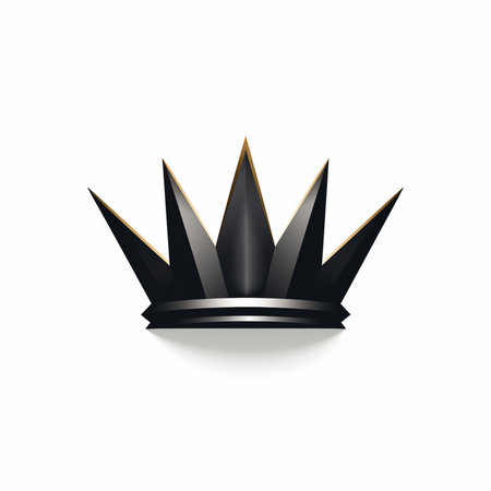 A luxurious black crown with sharp golden edges, casting a subtle shadow on a clean white background. Simple, elegant, and symbolic.の素材