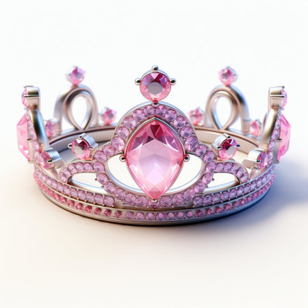 A beautiful pink gemstone tiara crown adorned with sparkling diamonds, symbolizing royalty and luxury. Perfect for fantasy, fairytale, and celebration themes.の素材