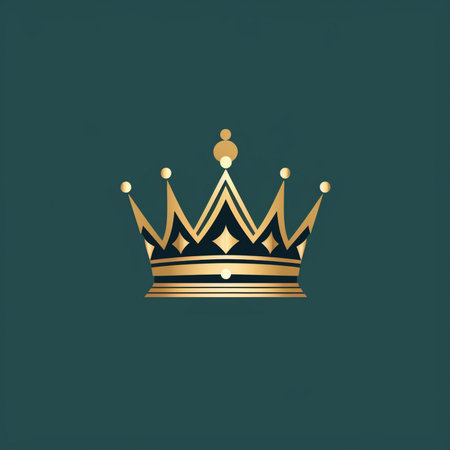A stylized golden crown with intricate details, symbolizing royalty and luxury, set against a dark teal backdrop.の素材