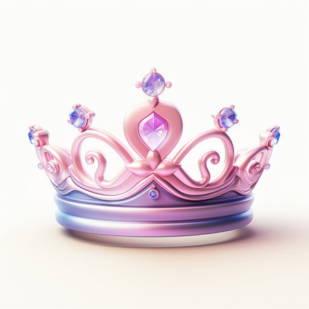 A beautiful and ornate pink crown adorned with sparkling purple gemstones and delicate pearl accents, perfect for royalty or fantasy themes.の素材