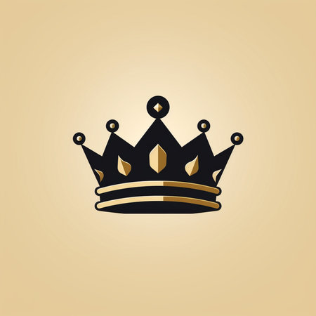 A stylized black and gold crown icon, representing royalty and luxury, set against a subtle beige backdrop. Perfect for premium branding.の素材
