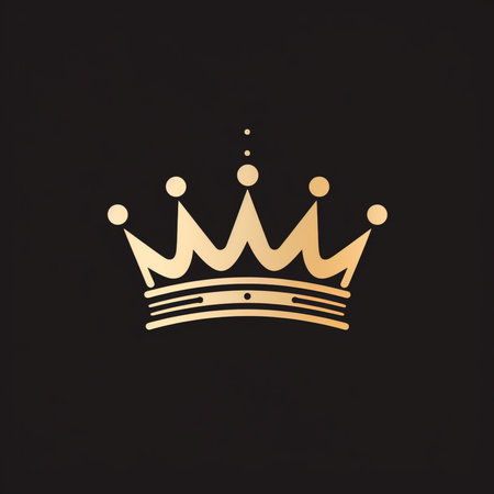 A luxurious golden crown illustration, detailed with jewel-like accents, set against a dark, sophisticated black background. Perfect for royal or elite themes.の素材