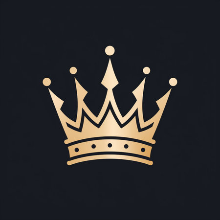 A luxurious golden crown, symbolizing royalty and power, set against a deep, dark backdrop. Simple, elegant, and iconic.の素材