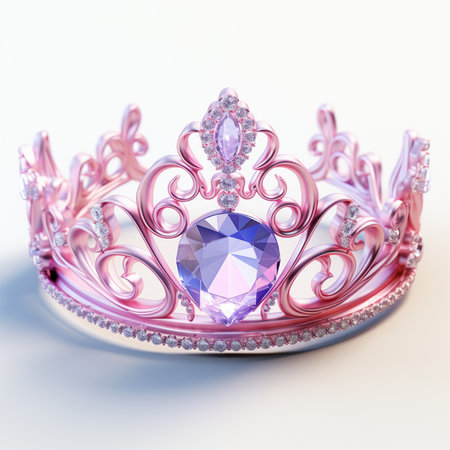 Crown with precious stones on white background. 3D illustration.の素材