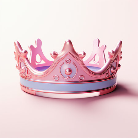 A decorative pink and rose gold crown with a light blue band, presented on a clean, isolated background with a soft shadow.の素材