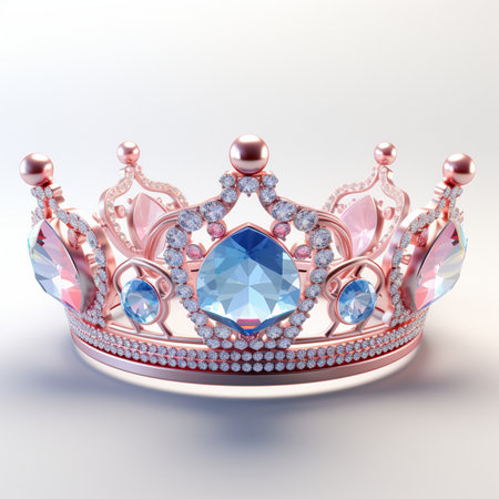 Crown with gems on a white background. 3D rendering.の素材
