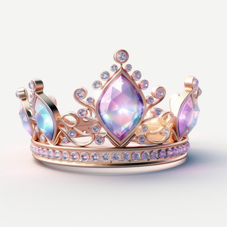 Crown with gems on a white background. 3D rendering.の素材