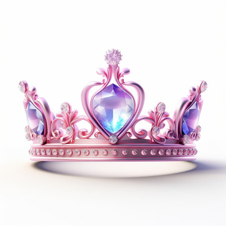 Crown with gems on a white background. 3D rendering.の素材