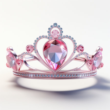 Elegant pink rose gold tiara adorned with sparkling diamonds and a prominent central gemstone, perfect for fashion or fantasy themes.の素材