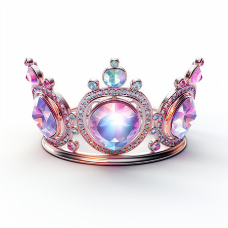 Crown with gems isolated on white background. 3D illustration.の素材