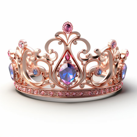 Jewelry diamond crown on white background. 3D illustration.の素材