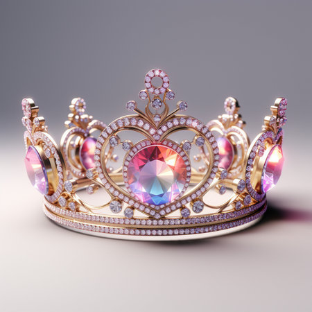 Princess crown with jewels on a gray background. 3d renderingの素材