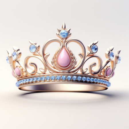 Crown with gems on a white background. 3D rendering.の素材