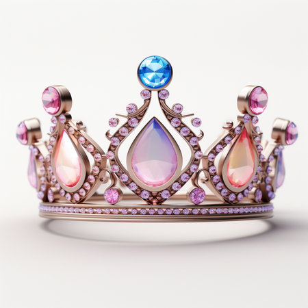 Crown with gems isolated on white background. 3d illustration.の素材
