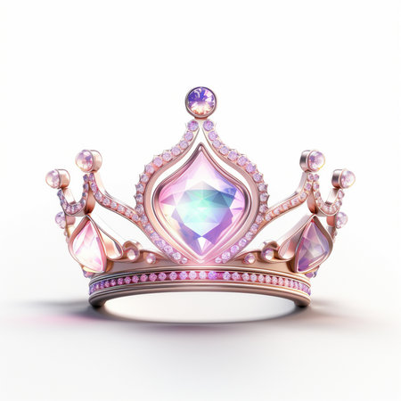 Crown with diamonds on a white background. 3D rendering.の素材