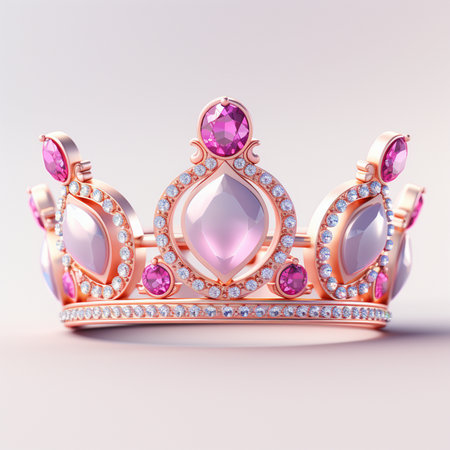 3D illustration pink diamond tiara on a white background with reflectionの素材