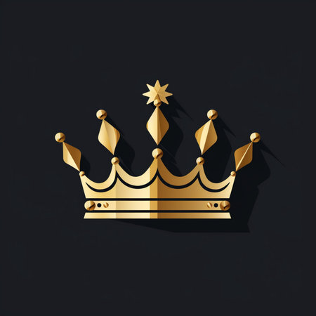 Gold crown icon isolated on black background. 3d illustration, 3d render.の素材