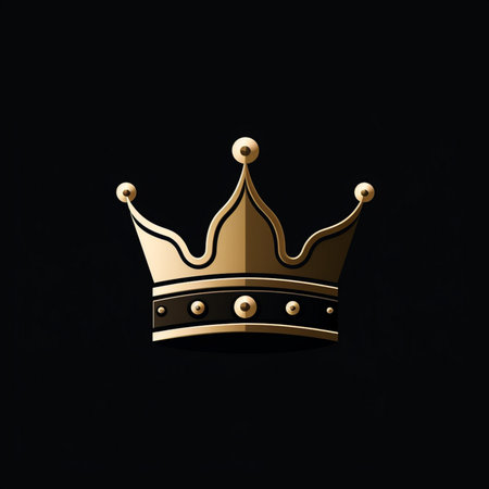 Crown icon. Golden silhouette on black background. Vector illustration.の素材