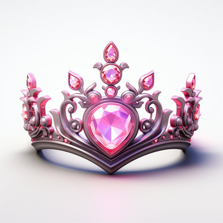 Princess tiara with pink diamond on white background. 3D renderingの素材