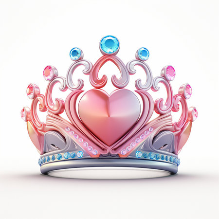 crown with gems and heart on a white background. 3d renderingの素材