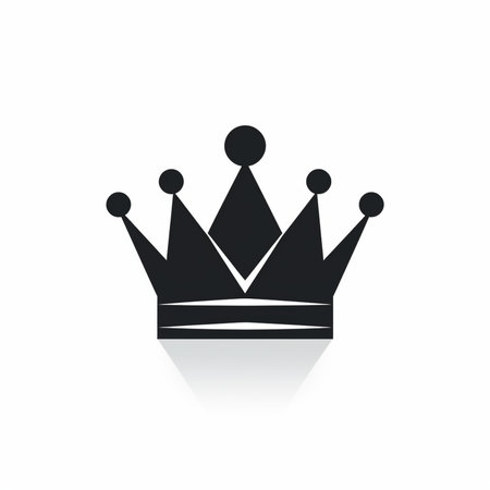 Crown icon. Black icon with mirror reflection on white background.の素材