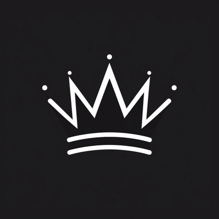 Crown icon in white on a black background. Vector illustration.の素材