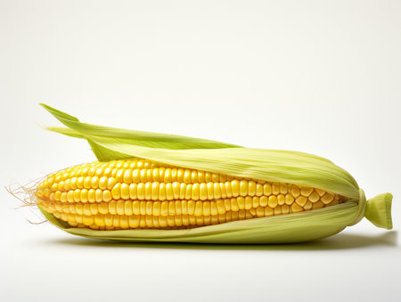 Fresh corn on the cob on a white background. Healthy food.の素材