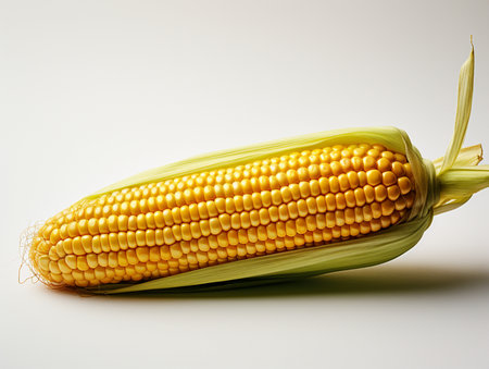Fresh corn on the cob on a white background. Close up.の素材