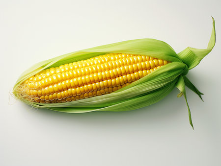 Fresh corn on the cob on a white background. Toned.の素材