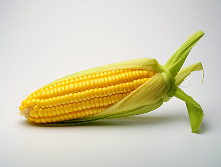 Fresh corn on the cob on a white background, close-upの素材