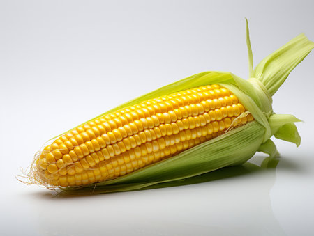 Corn on the cob on a white background. Fresh corn on the cob.の素材